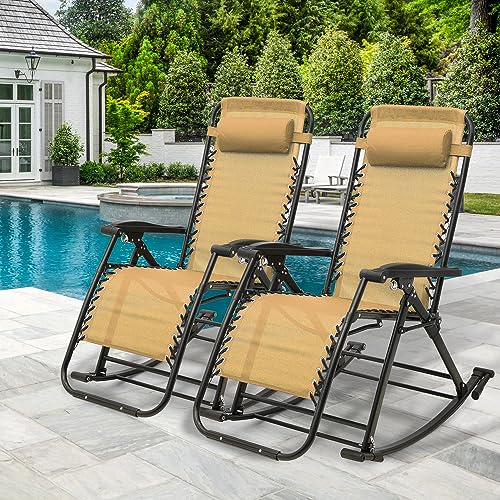 Set of 2 Foldable Rocking Zero-Gravity Chair Adjustable Foot Patio Lounge Chaise