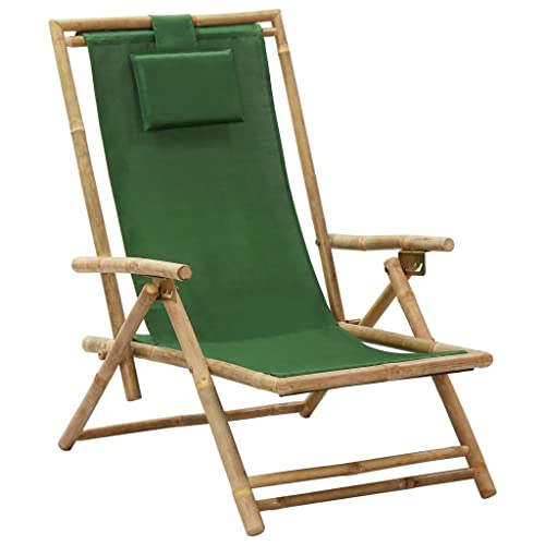 WHOPBXGAD Reclining Relaxing Chair sillas de Patio,Rocking Patio Chairs,Suitable for Patio, Beach, Picnic, Sports, Backyard, Cabana, Deck,Green Bamboo and Fabric