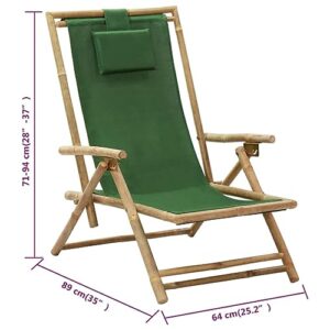 WHOPBXGAD Reclining Relaxing Chair sillas de Patio,Rocking Patio Chairs,Suitable for Patio, Beach, Picnic, Sports, Backyard, Cabana, Deck,Green Bamboo and Fabric