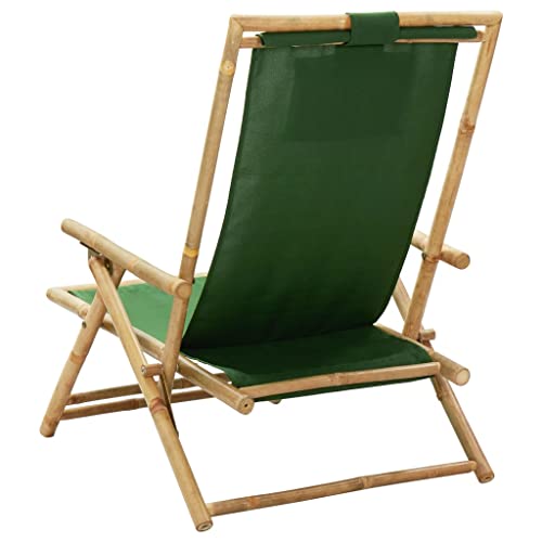 WHOPBXGAD Reclining Relaxing Chair sillas de Patio,Rocking Patio Chairs,Suitable for Patio, Beach, Picnic, Sports, Backyard, Cabana, Deck,Green Bamboo and Fabric