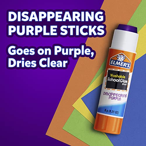 Elmer’s Scented Clear Glue Sticks, Safe and Nontoxic, Assorted Dessert Scents, 24 Count & Disappearing Purple School Glue, Washable, 12 Pack