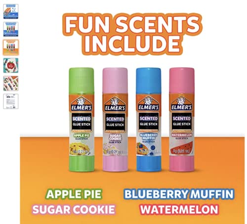 Elmer’s Scented Clear Glue Sticks, Safe and Nontoxic, Assorted Dessert Scents, 24 Count & Disappearing Purple School Glue, Washable, 12 Pack