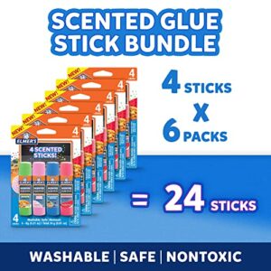 Elmer’s Scented Clear Glue Sticks, Safe and Nontoxic, Assorted Dessert Scents, 24 Count & Disappearing Purple School Glue, Washable, 12 Pack