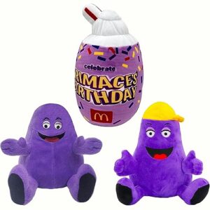 3 Pcs Grimace Plush Toys, Yellow Hat Plushies Toy for Fans Game, Soft Cotton Anime Cartoon Stuffed Animals Plushies Figure Decorative Gifts for Birthday Party Kids Children Boys Girls Friends