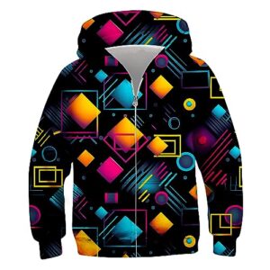 6-8 years boys full zip up hoodies geometry pullover for girls fall winter lightweight thin coat for kids size 6 7 8 3d graphic colorful sweatsuits for funny party casual school son hooded clothes