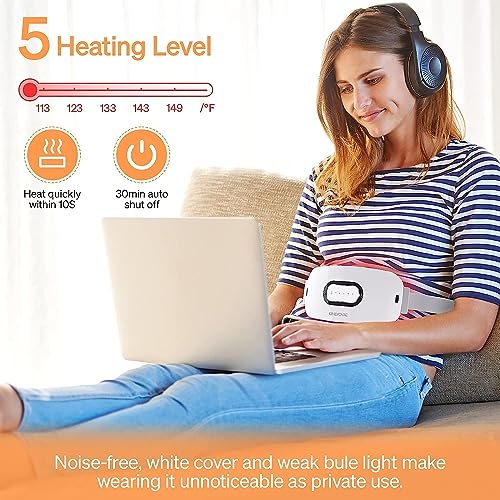 ONLYCARE Cramps Relief Heating Pad Period Heating Pad for Cramps, Menstrual Heating Pad Cordless Heating Pad Belt,Rechargeable Battery Operated Heating Pad5 Heat Levels Portable Heating Pads for Women