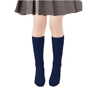 DOOVID Toddler Slouch Socks Knee High Socks Kids Boys Girls Cotton Long Crew Socks Navy Blue 6-8 Years