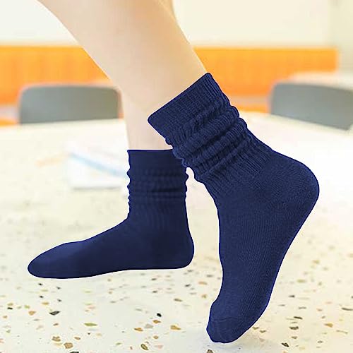 DOOVID Toddler Slouch Socks Knee High Socks Kids Boys Girls Cotton Long Crew Socks Navy Blue 6-8 Years