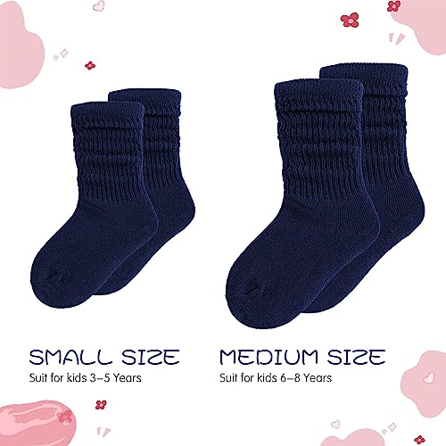 DOOVID Toddler Slouch Socks Knee High Socks Kids Boys Girls Cotton Long Crew Socks Navy Blue 6-8 Years