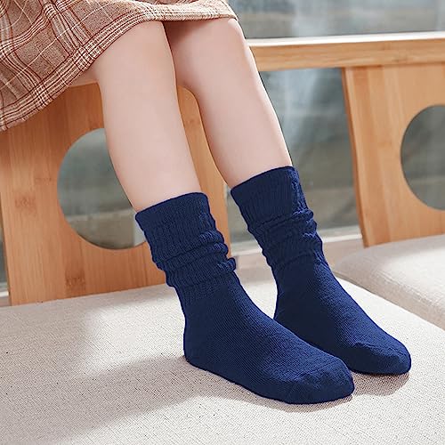 DOOVID Toddler Slouch Socks Knee High Socks Kids Boys Girls Cotton Long Crew Socks Navy Blue 6-8 Years