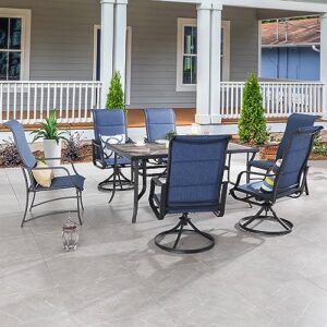 patiofestival patio dining set swith swivel rocker chairs 7 pieces high back outdoor furniture 63" rectangle table sets, blue