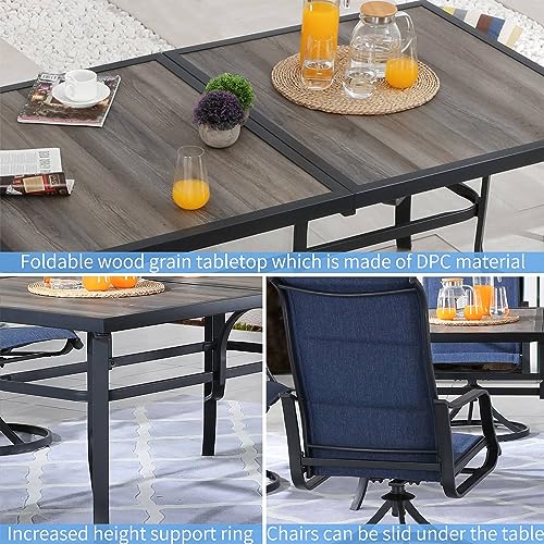 PatioFestival Patio Dining Set swith Swivel Rocker Chairs 7 Pieces High Back Outdoor Furniture 63" Rectangle Table Sets, Blue