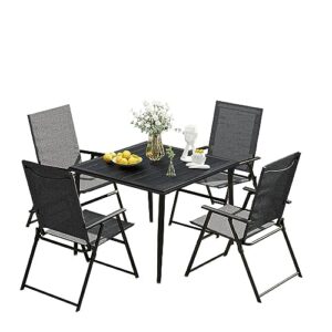 vicllax 5 pieces patio dining set, outdoor furniture 4 sling dining chair swivel rocker chairs and metal frame slat larger square table for backyard deck garden lawn porch poolside