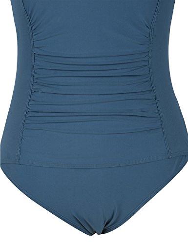 Firpearl Women Retro One Piece Bathing Suit Ruched Tummy Control Swimsuit Aquamarine Blue US10