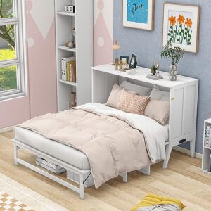 queen size murphy bed with built-in charging station and storage shelf, multi-functional murphy bed for kids, teens bedroom, space saving design & easy assembly (white)