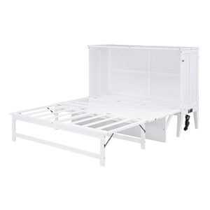 Queen Size Murphy Bed with Built-in Charging Station and Storage Shelf, Multi-Functional Murphy Bed for Kids, Teens Bedroom, Space Saving Design & Easy Assembly (White)