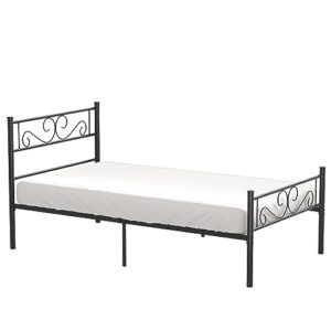 VECELO Twin Size Bed Frame with Headboard, 14 Inch Metal Platform Mattress Foundation, No Boxing Spring Needed, Squeak Resistant, Easy Assembly, Black