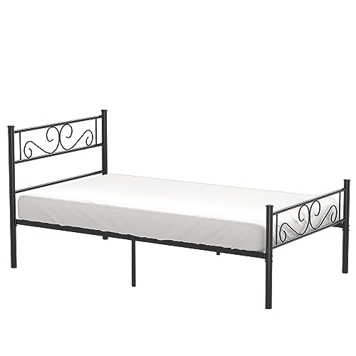 VECELO Twin Size Bed Frame with Headboard, 14 Inch Metal Platform Mattress Foundation, No Boxing Spring Needed, Squeak Resistant, Easy Assembly, Black