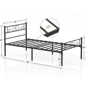 VECELO Twin Size Bed Frame with Headboard, 14 Inch Metal Platform Mattress Foundation, No Boxing Spring Needed, Squeak Resistant, Easy Assembly, Black