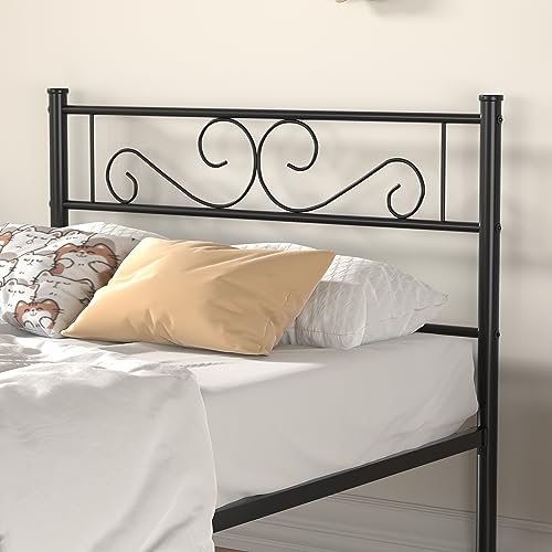 VECELO Twin Size Bed Frame with Headboard, 14 Inch Metal Platform Mattress Foundation, No Boxing Spring Needed, Squeak Resistant, Easy Assembly, Black