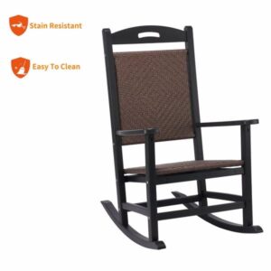 INXXCOROO 44" L x 22" W x 41" H Lumber 300lb Capacity All-Weather Rattan Style High-Back Rocking Chair for Patio Garden Yard