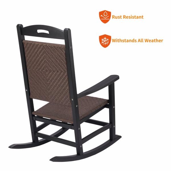 INXXCOROO 44" L x 22" W x 41" H Lumber 300lb Capacity All-Weather Rattan Style High-Back Rocking Chair for Patio Garden Yard