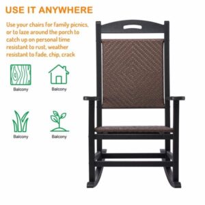 INXXCOROO 44" L x 22" W x 41" H Lumber 300lb Capacity All-Weather Rattan Style High-Back Rocking Chair for Patio Garden Yard