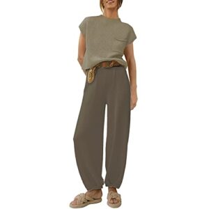 women's 2 piece outfit set long sleeve button knit pullover sweater top and wide leg pants sweatsuit cargo pants women 2023 outfits