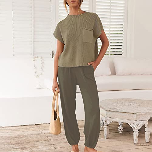 Women's 2 Piece Outfit Set Long Sleeve Button Knit Pullover Sweater Top and Wide Leg Pants Sweatsuit cargo pants women 2023 outfits
