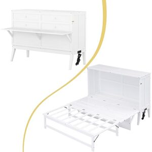 Harper & Bright Designs Queen Size Murphy Bed Cabinet with Built-in Charging Station and a Storage Shelf, White