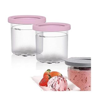 evanem 2/4/6pcs creami deluxe pints, for creami ninja ice cream deluxe,16 oz ice cream containers for freezer safe and leak proof for nc301 nc300 nc299am series ice cream maker,pink-2pcs