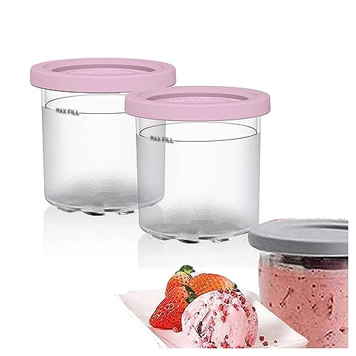 EVANEM 2/4/6PCS Creami Deluxe Pints, for Creami Ninja Ice Cream Deluxe,16 OZ Ice Cream Containers for Freezer Safe and Leak Proof for NC301 NC300 NC299AM Series Ice Cream Maker,Pink-2PCS