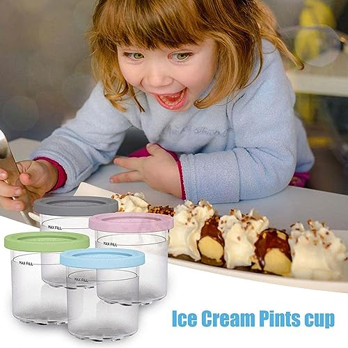 EVANEM 2/4/6PCS Creami Deluxe Pints, for Creami Ninja Ice Cream Deluxe,16 OZ Ice Cream Containers for Freezer Safe and Leak Proof for NC301 NC300 NC299AM Series Ice Cream Maker,Pink-2PCS