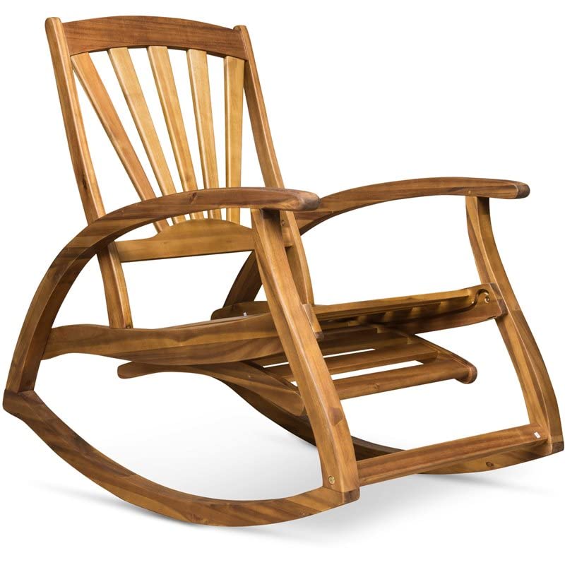 Afuera Living Outdoor Acacia Wood Rocking Chair with Footrest Teak