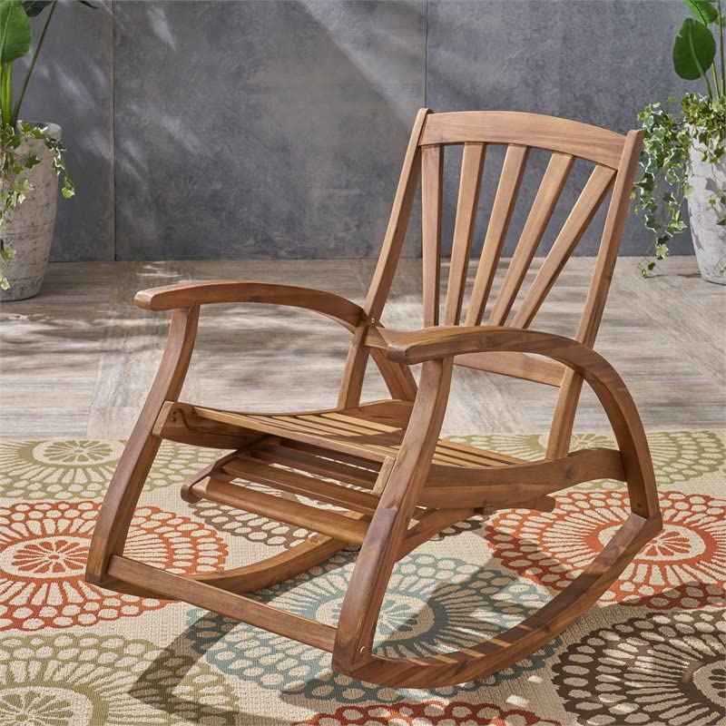 Afuera Living Outdoor Acacia Wood Rocking Chair with Footrest Teak