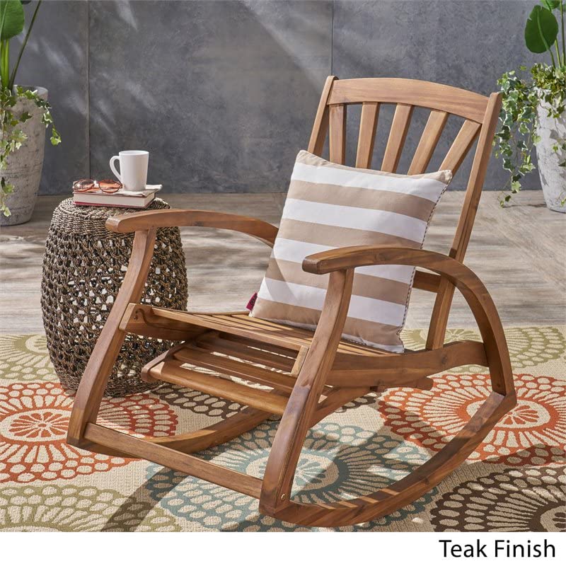 Afuera Living Outdoor Acacia Wood Rocking Chair with Footrest Teak