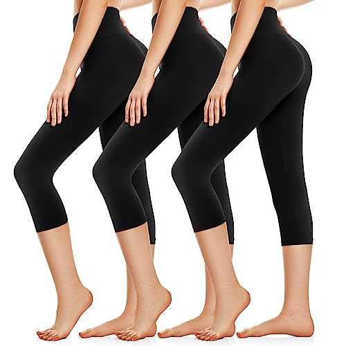 we fleece 3 Pack Black Capri Leggings for Women-Soft High Waisted Tummy Control Non See Through Workout Running Yoga Pants(A-3 Pack-Black,Black,Black,2XL-3XL)