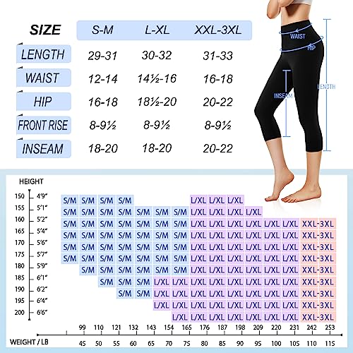 we fleece 3 Pack Black Capri Leggings for Women-Soft High Waisted Tummy Control Non See Through Workout Running Yoga Pants(A-3 Pack-Black,Black,Black,2XL-3XL)