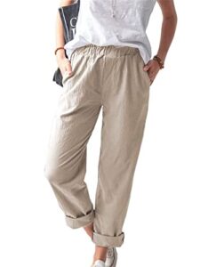 koobeton cotton linen capri pants for women palazzo lounge pants lightweight summer bottoms trousers khaki xxl