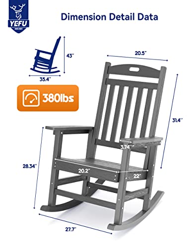 YEFU Outdoor Rocking Chair with Thin Cushion, Adirondack Chair for Indoor and Outdoor, Used in Patio, Fire Pit, Deck, Garden, Campfire Chairs(Gray Chair+Gray Cushion)