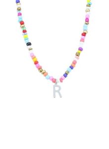 multicolored seed bead necklace - personalized silver initial, smiley face, heart - best friend sister girl teen gift - dii