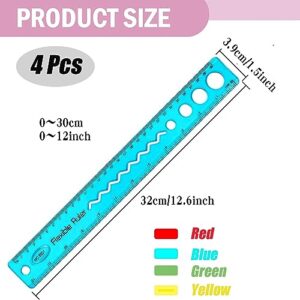 AKOAK Flexible Ruler, 30 CM/12" Flexible Bendable Soft Plastic Clear Ruler, Double Sided Ruler, Safe Children's School Supplies for Schools, Homes and Offices - Pack of 4