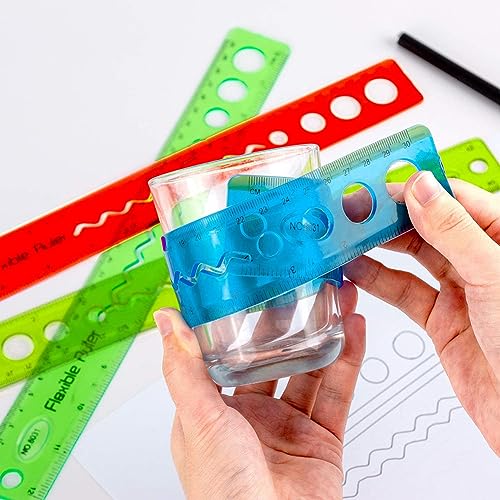 AKOAK Flexible Ruler, 30 CM/12" Flexible Bendable Soft Plastic Clear Ruler, Double Sided Ruler, Safe Children's School Supplies for Schools, Homes and Offices - Pack of 4