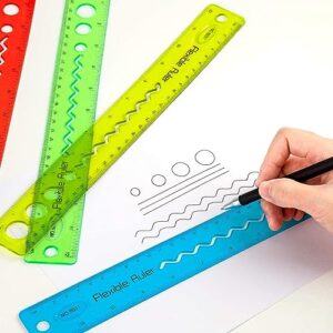 AKOAK Flexible Ruler, 30 CM/12" Flexible Bendable Soft Plastic Clear Ruler, Double Sided Ruler, Safe Children's School Supplies for Schools, Homes and Offices - Pack of 4