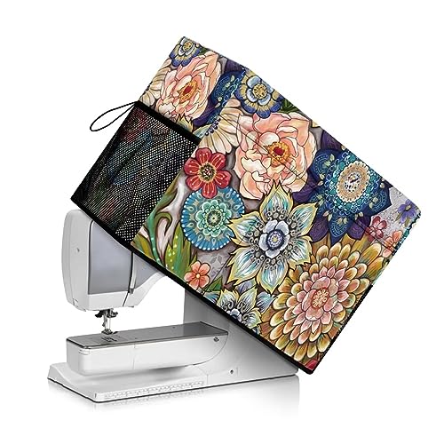 Mumeson Boho Flower Sewing Machine Cover Durable Polyester Sewing Machine Dust Cover Universal Fit Most Singer and Brther Sewing Machine