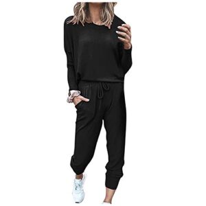 Women's Two Piece Outfits Sweater Sets Knit Pullover Tops and High Waisted Pants Tracksuit Lounge Sets wide leg pants for women 2023 outfits