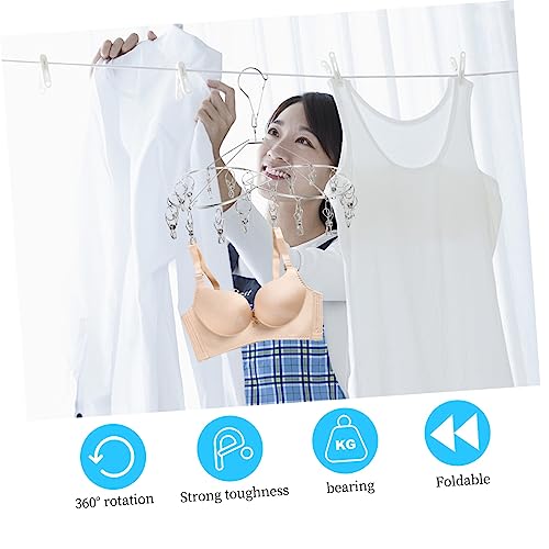 OKUMEYR 1pc Drying Rack Stainless Steel Clips Foldable Clothes Drying Rack Folding Clothes Hanger Clothes Drying Hanger Laundry Drying Rack Collapsible Multi Hanger Stainless Steel Silver