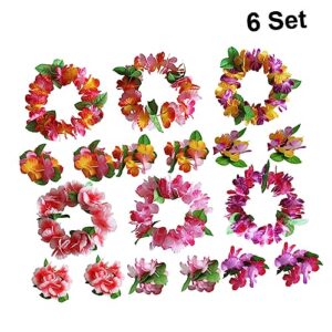 Beaupretty 6 Sets Head Bands for Women's Hair Makeup Slap Bracelet Corsage Wristlet Wedding Headband Head Bands for Womens Hair Floral Wreath Hawaiian Leis Wristband Flowers Floral Wristband