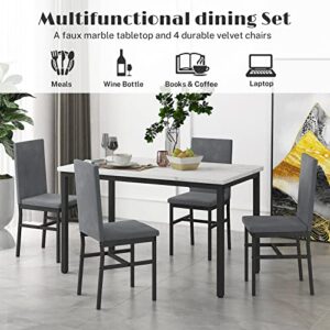 YOFE Dining Table Set for 4, Kitchen Table with 4 Chairs,Faux Marble Tabletop & 4 Leather Upholstered Chairs for Dining Room,Kitchen, Dinette, Breakfast Nook (Gray+White)