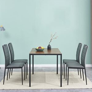 Dining Chair Set for 4 1 Wood Top Casual Coffee Table 4 Leather Chairs with Cushions and High Backs